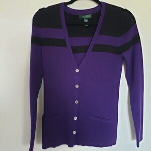 Ralph Lauren Women's Sweater Cardigan Purple Button Long Sleeve Petite Medium